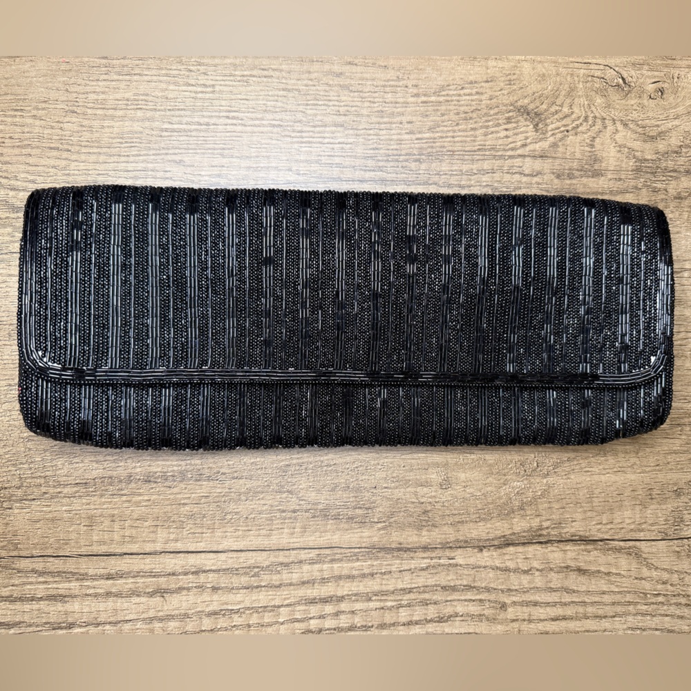 BCBGMaxAzaria Black Clutch with Silver Chain
